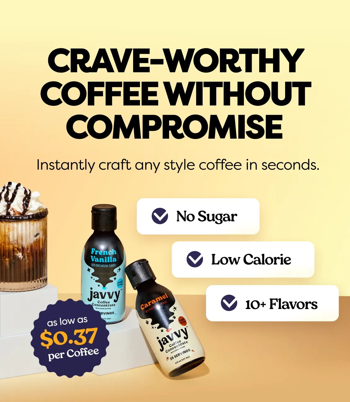 Javvy Coffee Concentrate bottles — crave-worthy coffee without compromise, as low as $0.37 per coffee