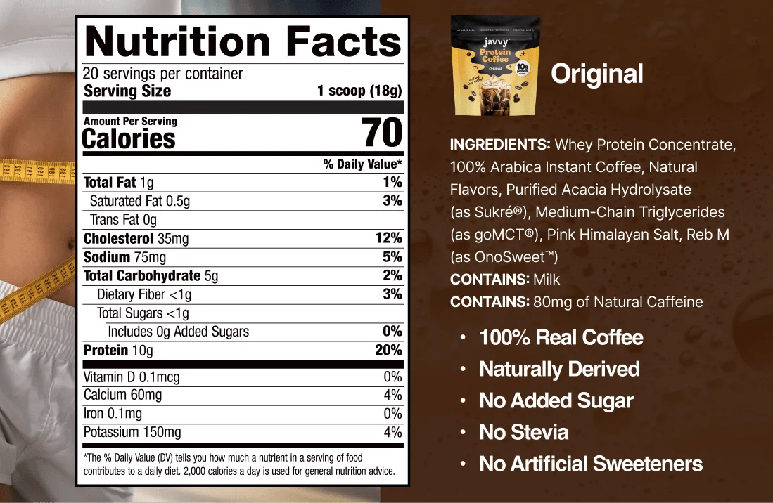 Javvy Protein Coffee supplement facts panel