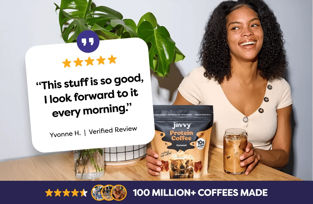 Customer enjoying Javvy Protein Coffee