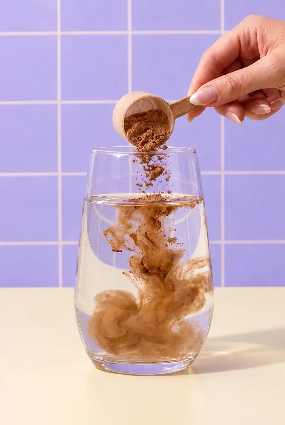 Javvy Protein Coffee being scooped into a glass of water